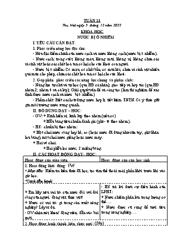 Kế hoạch bài dạy Khoa học & Đạo đức Lớp 4 - Tuần 13 - Năm học 2022-2023 - Phạm Thị Bích Liễu