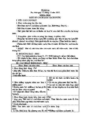 Kế hoạch bài dạy Khoa học & Đạo đức Lớp 4 - Tuần 14 - Năm học 2022-2023 - Phạm Thị Bích Liễu
