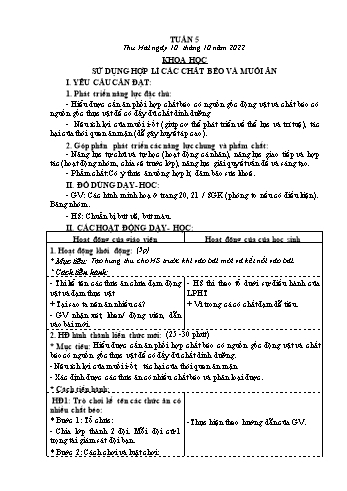 Kế hoạch bài dạy Khoa học & Đạo đức Lớp 4 - Tuần 5 - Năm học 2022-2023 - Phạm Thị Bích Liễu