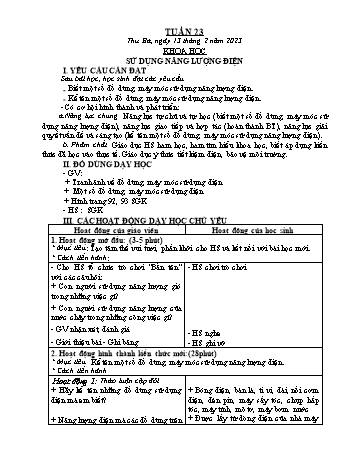 Kế hoạch bài dạy Khoa học & Kĩ thuật Lớp 5 - Tuần 23 - Năm học 2022-2023 - Phạm Thị Bích Liễu
