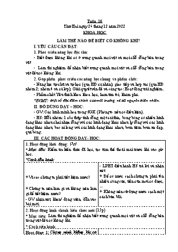 Kế hoạch bài dạy Khoa học Lớp 4 - Tuần 16 - Năm học 2022-2023 - Phạm Thị Bích Liễu