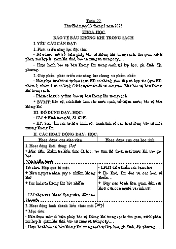 Kế hoạch bài dạy Khoa học Lớp 4 - Tuần 22 - Năm học 2022-2023 - Phạm Thị Bích Liễu