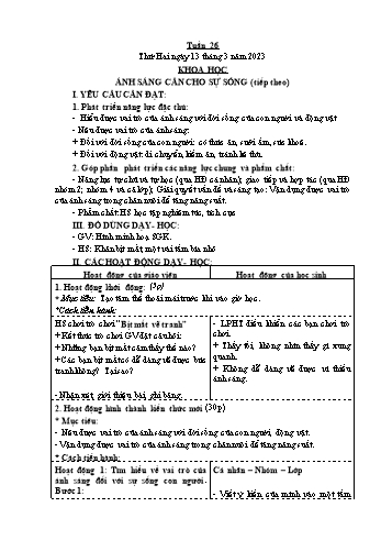 Kế hoạch bài dạy Khoa học Lớp 4 - Tuần 26 - Năm học 2022-2023 - Phạm Thị Bích Liễu