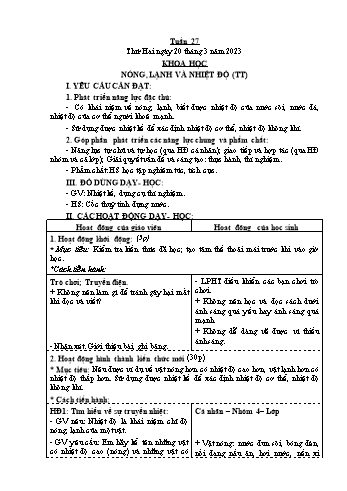 Kế hoạch bài dạy Khoa học Lớp 4 - Tuần 27 - Năm học 2022-2023 - Phạm Thị Bích Liễu