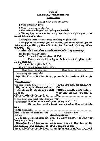 Kế hoạch bài dạy Khoa học Lớp 4 - Tuần 29 - Năm học 2022-2023 - Phạm Thị Bích Liễu