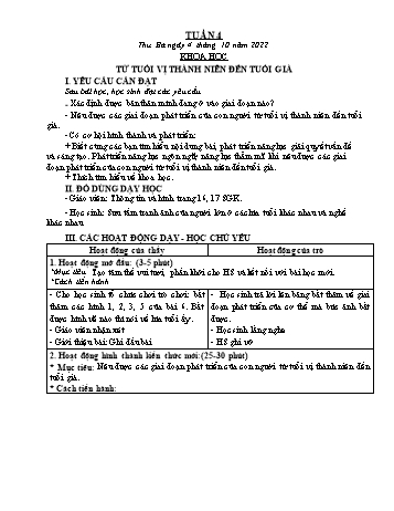 Kế hoạch bài dạy Khoa học Lớp 5 - Tuần 4 - Năm học 2022-2023 - Phạm Thị Bích Liễu