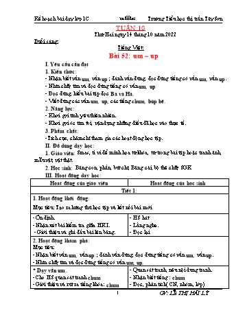 Kế hoạch bài dạy Khối 1 - Tuần 10 - Năm học 2022-2023 - Lê Thị Hải Lý