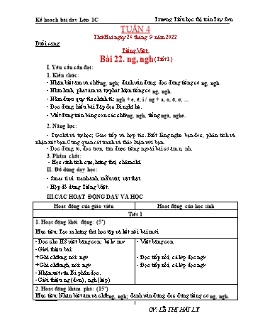 Kế hoạch bài dạy Khối 1 - Tuần 4 - Năm học 2022-2023 - Lê Thị Hải Lý