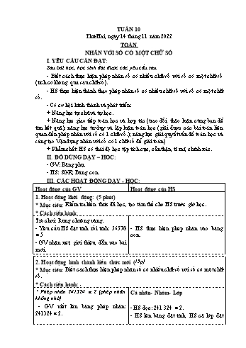 Kế hoạch bài dạy Khối 4 - Tuần 10 - Năm học 2022-2023 - Nguyễn Thị Mai Liễu