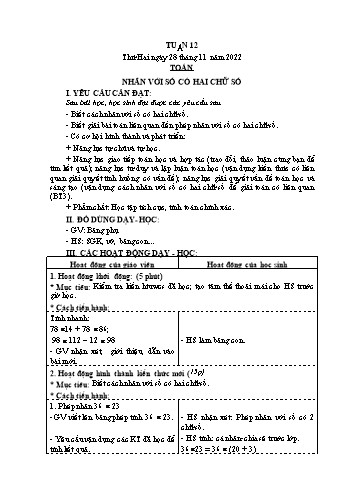 Kế hoạch bài dạy Khối 4 - Tuần 12 - Năm học 2022-2023 - Nguyễn Thị Mai Liễu