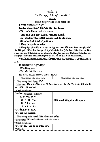 Kế hoạch bài dạy Khối 4 - Tuần 14 - Năm học 2022-2023 - Nguyễn Thị Mai Liễu