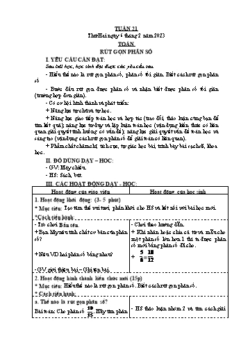 Kế hoạch bài dạy Khối 4 - Tuần 21 - Năm học 2022-2023 - Nguyễn Thị Mai Liễu