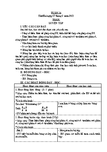 Kế hoạch bài dạy Khối 4 - Tuần 24 - Năm học 2022-2023 - Nguyễn Thị Mai Liễu