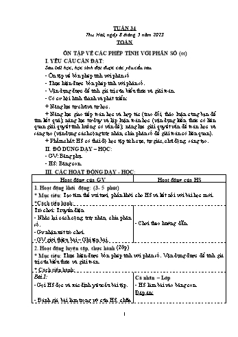 Kế hoạch bài dạy Khối 4 - Tuần 34 - Năm học 2022-2023 - Nguyễn Thị Mai Liễu