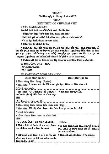 Kế hoạch bài dạy Khối 4 - Tuần 7 - Năm học 2022-2023 - Nguyễn Thị Mai Liễu