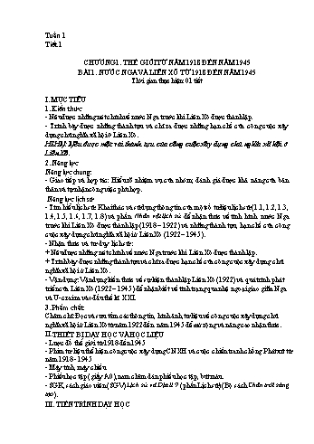 Kế hoạch bài dạy Lịch sử Lớp 9 - Chương trình học kì I - Trường THCS Chánh An