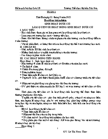 Kế hoạch bài dạy Lớp 1 - Tuần 1 - Năm học 2023-2024 - Lê Ngọc Thúy