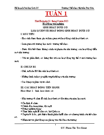 Kế hoạch bài dạy Lớp 1 - Tuần 1 - Năm học 2023-2024 - Phạm Thị Trà Giang