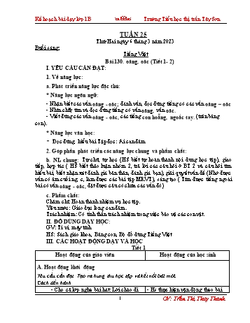 Kế hoạch bài dạy Lớp 1 - Tuần 25 - Năm học 2022-2023 - Trần Thị Thúy Thành