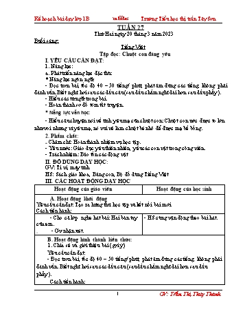 Kế hoạch bài dạy Lớp 1 - Tuần 27 - Năm học 2022-2023 - Trần Thị Thúy Thành