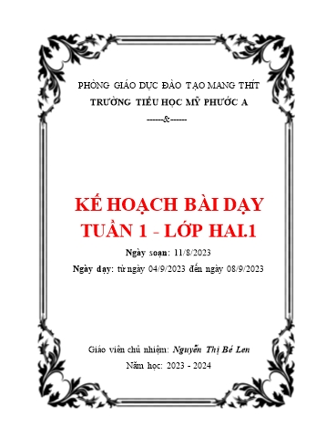 Kế hoạch bài dạy Lớp 2 - Tuần 1 đến 18 - Năm học 2023-2024 - Nguyễn Thị Bé Len