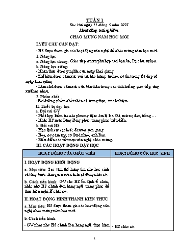 Kế hoạch bài dạy Lớp 2 - Tuần 1 - Năm học 2023-2024 - Nguyễn Thị Hồng