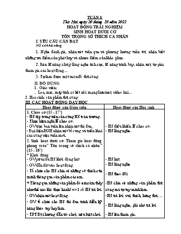 Kế hoạch bài dạy Lớp 3 - Tuần 8 - Năm học 2023-2024 - Nguyễn Thị Ánh Tuyết
