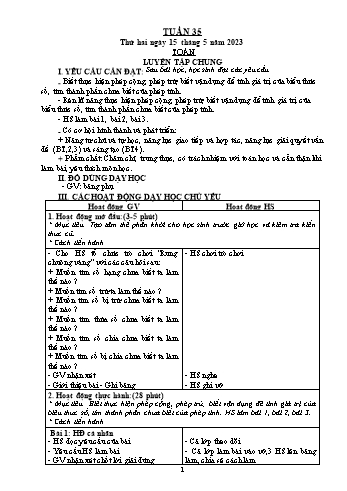 Kế hoạch bài dạy Lớp 5 - Tuần 35 - Năm học 2022-2023 - Trần Thị Thu