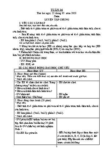 Kế hoạch bài dạy Lớp 5 - Tuần 36 - Năm học 2022-2023 - Trần Thị Thu