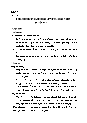 Kế hoạch bài dạy môn Công nghệ Lớp 9 - Tuần 6 đến 12