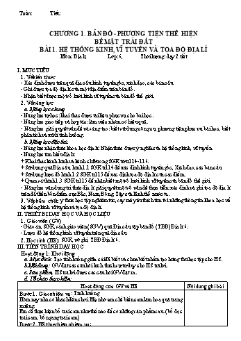 Kế hoạch bài dạy môn Địa lí 6 Sách Chân trời sáng tạo - Chương 1. Bài 1: Hệ thống kinh, vĩ tuyến và tọa độ địa lí