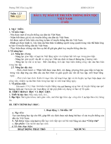 Kế hoạch bài dạy môn Giáo dục công dân 8 (Chân trời sáng tạo) - Tuần 1 đến 8 - Trường THCS Tân Long Hội