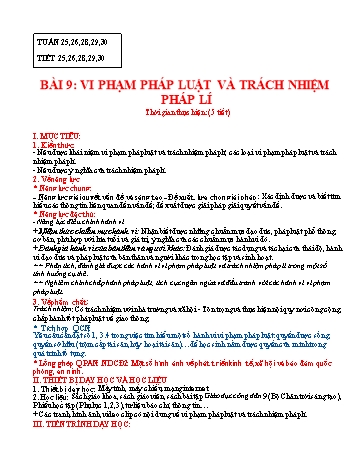 Kế hoạch bài dạy môn Giáo dục công dân 9 - Tuần 25-30. Bài 9: Vi phạm pháp luật và trách nhiệm pháp lí