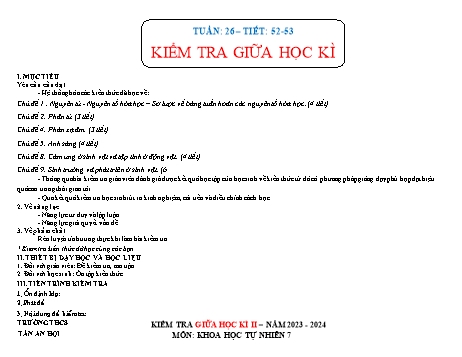 Kế hoạch bài dạy môn Khoa học tự nhiên 7 - Tuần 26. Tiết 52 + 53: Kiểm tra giữa học kỳ II (Có đáp án + Ma trận)