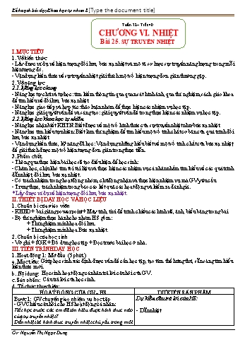 Kế hoạch bài dạy môn KHTN 8 (Kết nối tri thức) - Tuần 32. Tiết 40. Bài 25: Sự truyền nhiệt - Nguyễn Thị Ngọc Dung