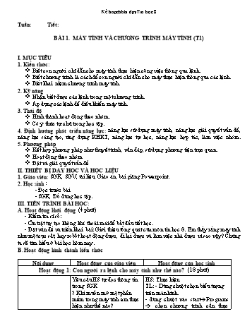 Kế hoạch bài dạy môn Tin học 8 - Bài 1 + Bài 2