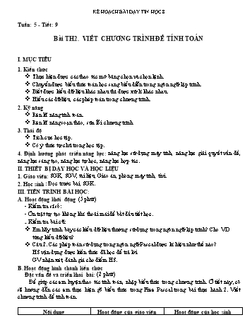Kế hoạch bài dạy môn Tin học 8 - Tiết 9 đến 12