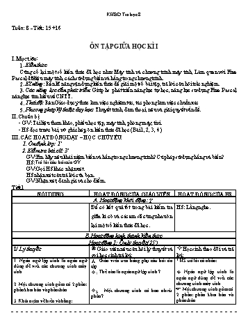 Kế hoạch bài dạy môn Tin học 8 - Tuần 8. Tiết 15 + 16: Ôn tập giữa học kỳ I