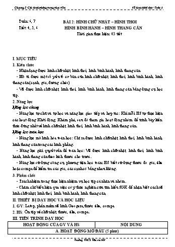 Kế hoạch bài dạy môn Toán 6 - Chương 3: Các hình phẳng trong thực tiễn - Bài 2 + 3 + 4 - Trường THCS Tân An Hội