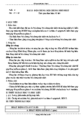 Kế hoạch bài dạy môn Toán 6 Sách Chân trời sáng tạo - Tuần 6 đến 9 - Trường THCS Tân An Hội