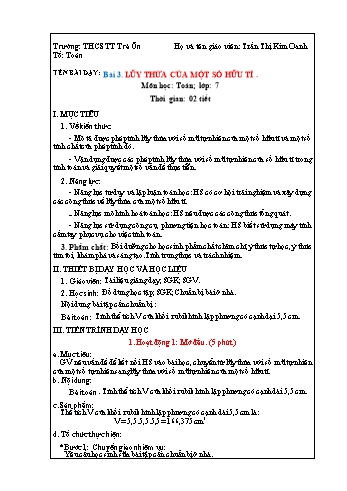 Kế hoạch bài dạy môn Toán 7 Sách Chân trời sáng tạo - Bài 3: Lũy thừa của một số hữu tỉ - Trần Thị Kim Oanh