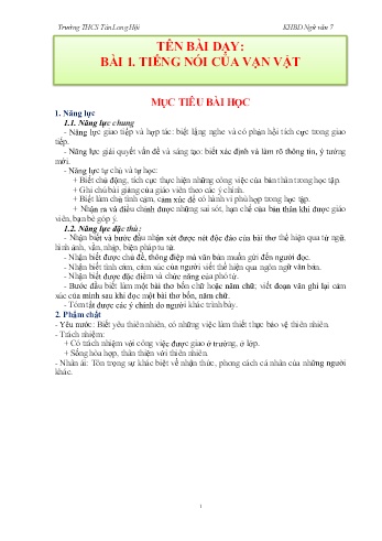 Kế hoạch bài dạy Ngữ văn 7 Sách Chân trời sáng tạo - Tiết 1 đến 33. Bài 1: Tiếng nói của vạn vật - Trường THCS Tân Long Hội