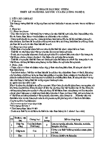 Kế hoạch bài dạy Steam Công nghệ 6 - Thiết kế ngôi nhà ước mơ của em