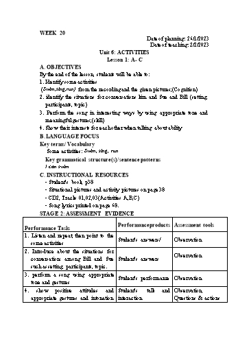 Kế hoạch bài dạy Tiếng Anh Lớp 1 - Tuần 20 - Năm học 2022-2023 - Trần Thị Hương