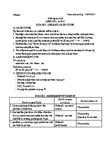 Kế hoạch bài dạy Tiếng Anh Lớp 2 - Tuần 1 - Năm học 2022-2023 - Cao Văn Hùng