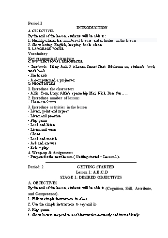 Kế hoạch bài dạy Tiếng Anh Lớp 3 - Tuần 1 - Năm học 2023-2024 - Cao Văn Hùng