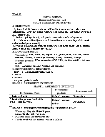 Kế hoạch bài dạy Tiếng Anh Lớp 3 - Tuần 13 - Năm học 2022-2023 - Cao Văn Hùng