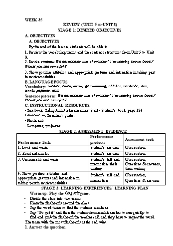 Kế hoạch bài dạy Tiếng Anh Lớp 3 - Tuần 35 - Năm học 2022-2023 - Cao Văn Hùng