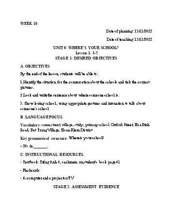 Kế hoạch bài dạy Tiếng Anh Lớp 4 - Tuần 10 - Năm học 2022-2023 - Trần Thị Hương