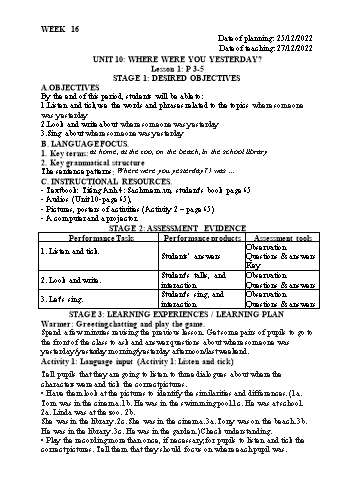 Kế hoạch bài dạy Tiếng Anh Lớp 4 - Tuần 16 - Năm học 2022-2023 - Trần Thị Hương